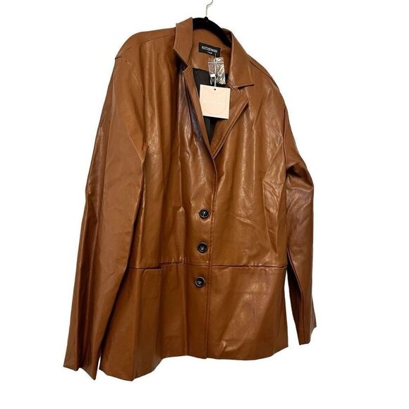 NWT Kittenish Single Breasted Notch Collar Faux Leather Jacket Coat Camel Tan XL - Picture 3 of 5
